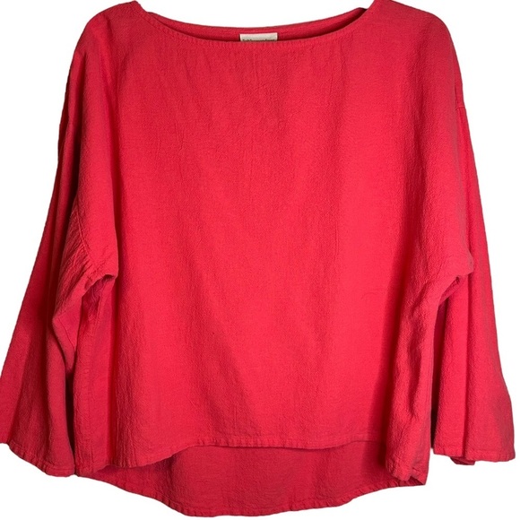 Soft Surroundings Pink‎ Blouse Top #17744 100% Cotton High Low Hem Size Large - Picture 1 of 10